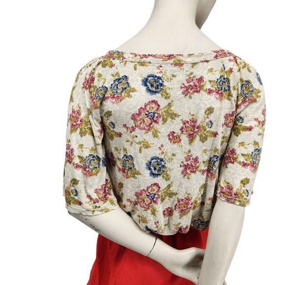 Mudd Boho Top Jersey Knit Floral Elbow Sleeves Pullover V-Neck - Picture 6 of 10